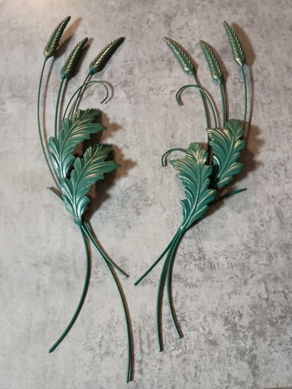 Home Interiors Green Metal Wheat & Leaf Sheaf Wall Sconces - Pair